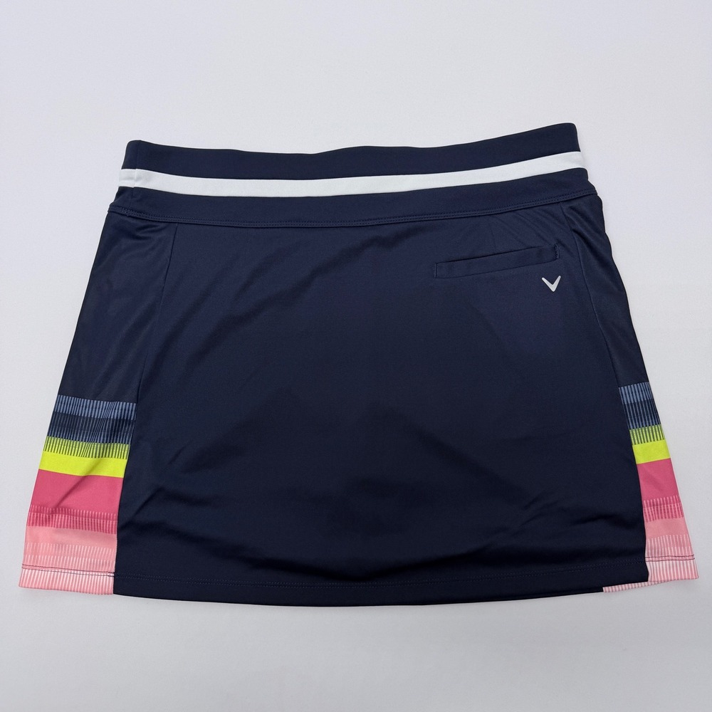 Callaway Opti-Dri Navy Blue Striped Golf Skort Womens Large Built-in Shorts
